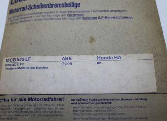 Braking pads rear Honda CBX 550 F2