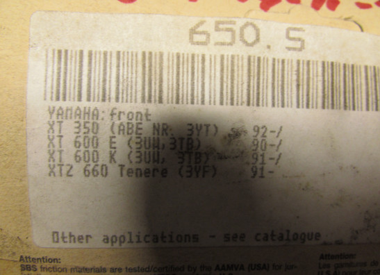 Braking pads front Yamaha XT 600