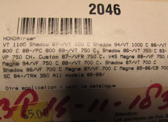 Remblokken achter Honda VT 1100