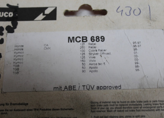 Bremsbeläge Honda CMX 250 