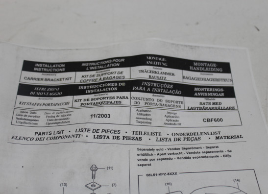 Rear carrier top box Honda CBF 600