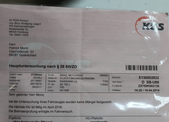 Rahme teile Kawasaki ZXR 750 R